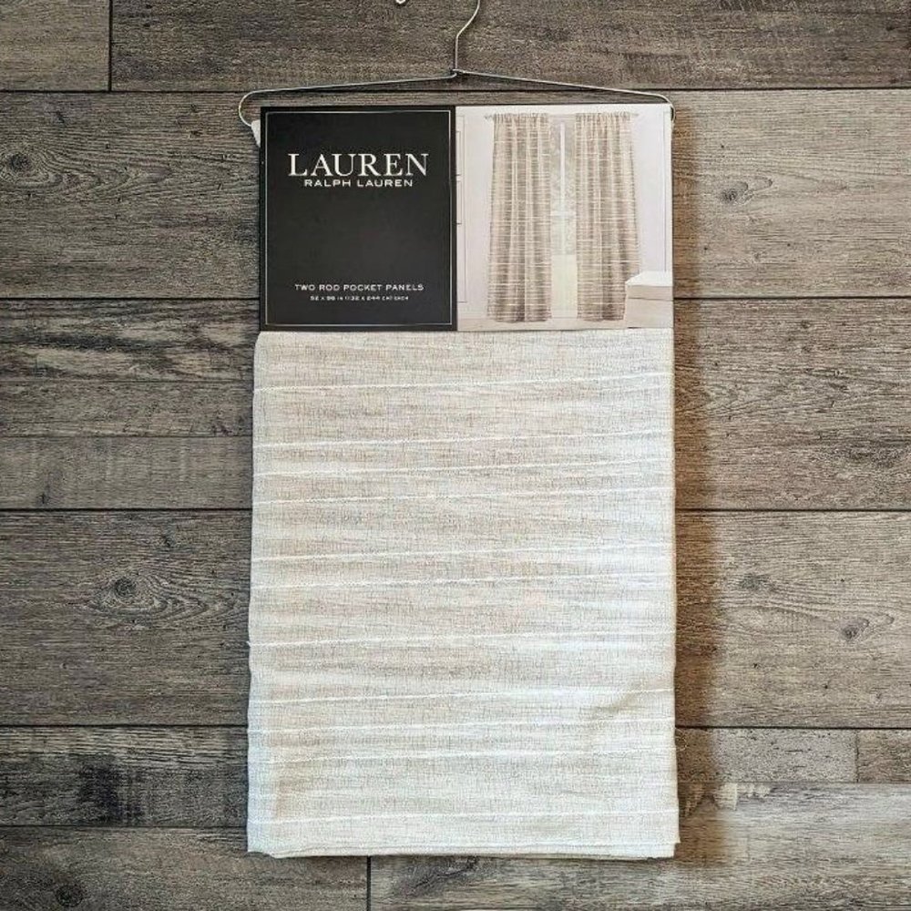 Ralph Lauren 52 x 96 Caldwell Natural Drapes Curtains Beige Striped Stripes